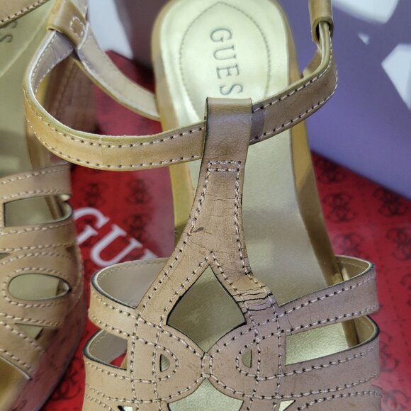 Guess Wedge Platform Sandals - Size 6 - Neutral Tan - Picture 7 of 9